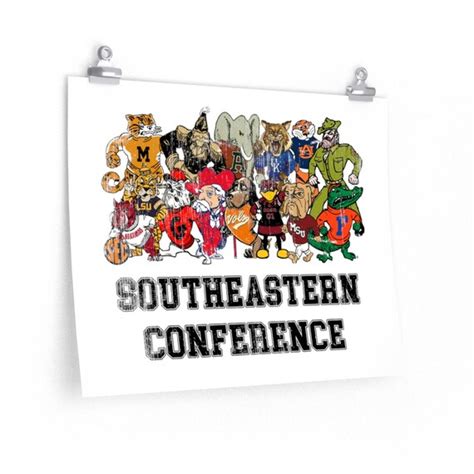 Sec Mascots Posters Vintage Southeastern Conference Mascots Etsy
