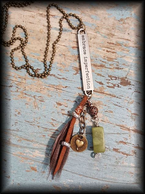 Stamped Word Charm Necklace Feather Jewelry Southwestern Style