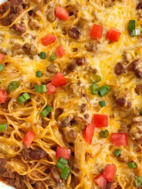 Cheesy Taco Spaghetti Casserole Love Food And Drink