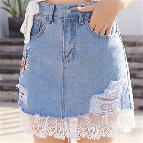 2018 Summer New Cute College Wind High Waist Lace Stitching Floral