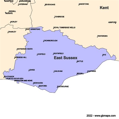 East Sussex County Boundaries Map