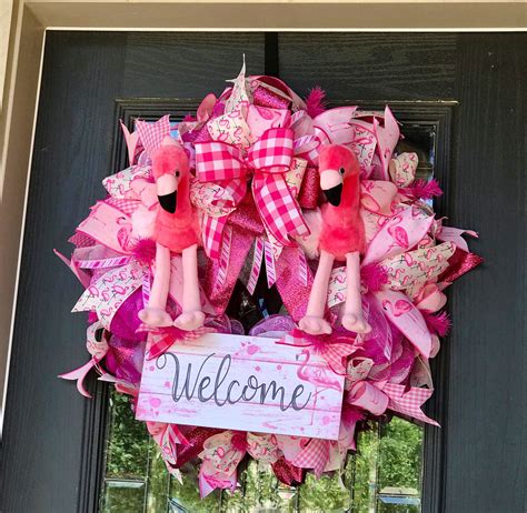 Pink Flamingo Wreath Flamingo Decor Flamingo Door Wreath Etsy