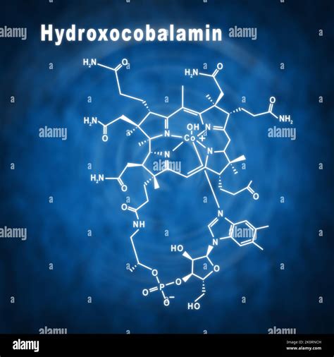 Hydroxocobalamin Vitamin B12 Structural Chemical Formula On A Blue