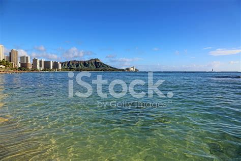 Waikiki Beach With Diamond Head Crater In Background Stock Photo
