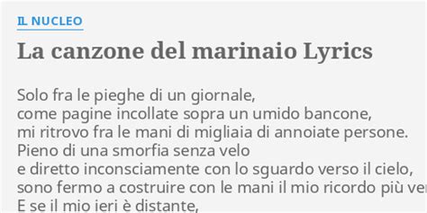 La Canzone Del Marinaio Lyrics By Il Nucleo Solo Fra Le Pieghe