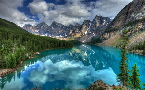Lake Landscape Nature Mountain Moraine Lake Forest Wallpapers Hd