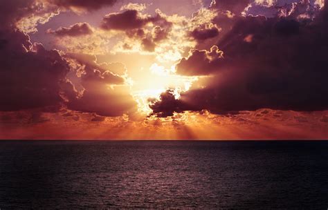 Papel De Parede Luz Solar Pôr Do Sol Mar Céu Nuvens Nascer Do