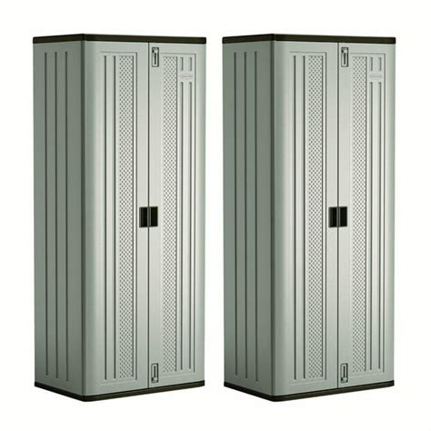 Suncast Tall Storage Cabinet Building With Shelves And Doors Platinum