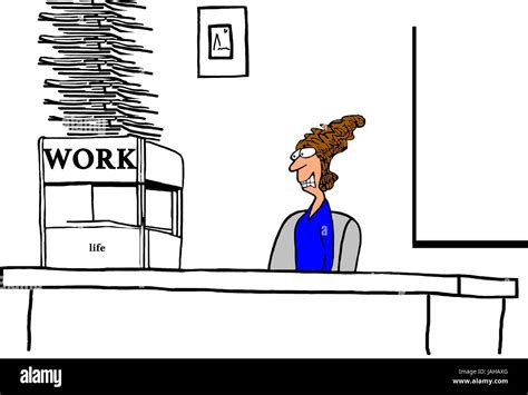 Business Cartoon Illustration A Stressed Business Woman With Too Much Work To Do And Not Enough