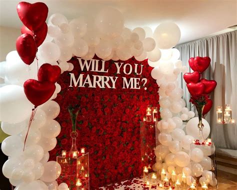 Red Flower Wall Proposal White Balloons Wedding Proposals Wedding