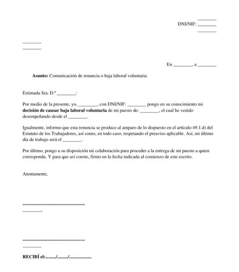 Carta De Renuncia Laboral Con 15 Dias De Preaviso David Peltz Ejemplo