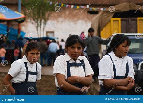Three Peruvian Schoolgirls Editorial Photo Image 17995756