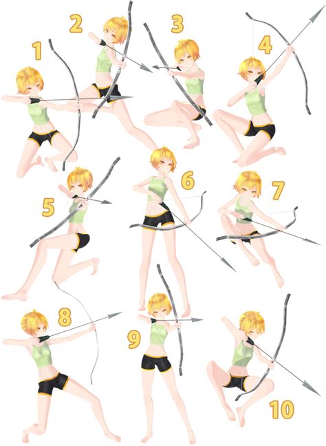 Mmd Archery Pose Pack Dl By Snorlaxin On Deviantart Anime Poses Reference Drawing
