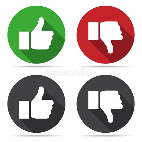 Thumbs Up And Thumbs Down Icons With Shadow In A Flat Design Stock