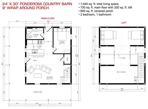 24x30 Floor Plan Pre Designed Ponderosa Barn Home Kit Image Homes