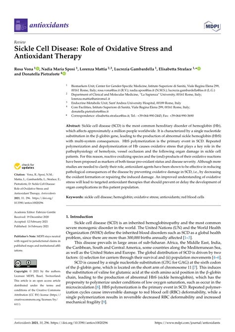 Pdf Sickle Cell Disease Role Of Oxidative Stress And Antioxidant Therapy
