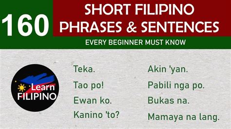 160 Short Filipino Tagalog Phrases Every Beginner Must Know English