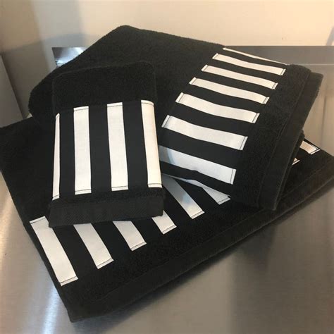 Black Striped Bath Towel Black And White Striped Black Towels Etsy Uk
