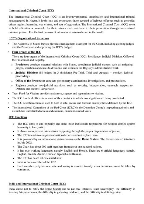 International Criminal Court Notes - International Criminal Court (ICC