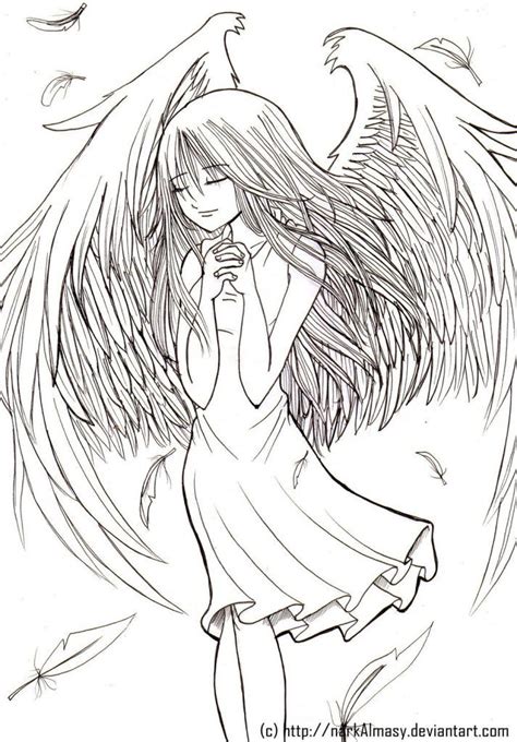 Sad Angels Anime Line Art Sketch Coloring Page