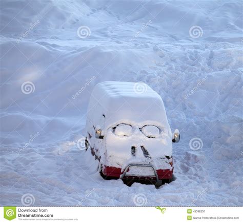 Snow Covered Car With Smiley In Windshield Stock Photo Image Of