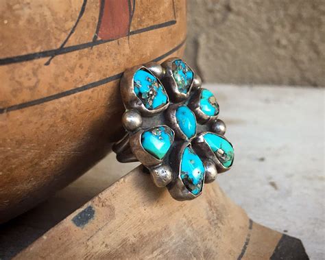 G Rustic Old Navajo Ring With Pyrite Morenci Turquoise Size