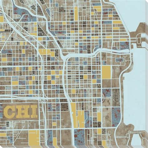 Chicago City Grid Map Wrapped Canvas Giclee Print Wall Art