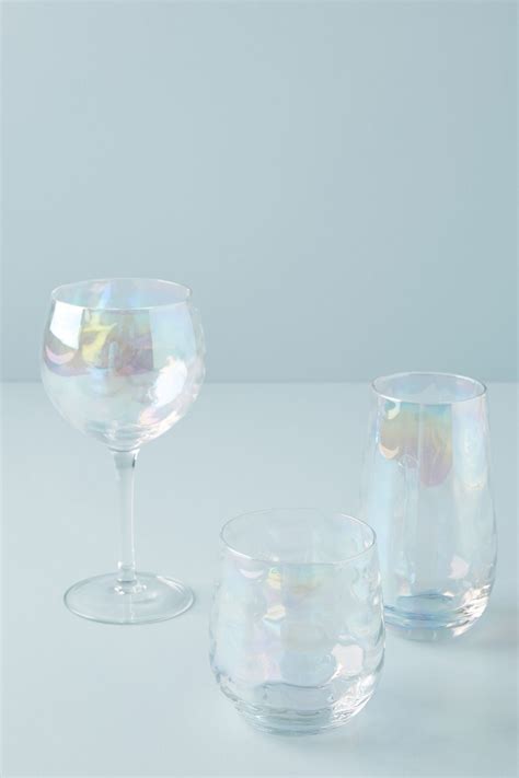 Iridescent Stemless Wine Glasses Set Of 4 Anthropologie Wine Glasses Glassware Drinking