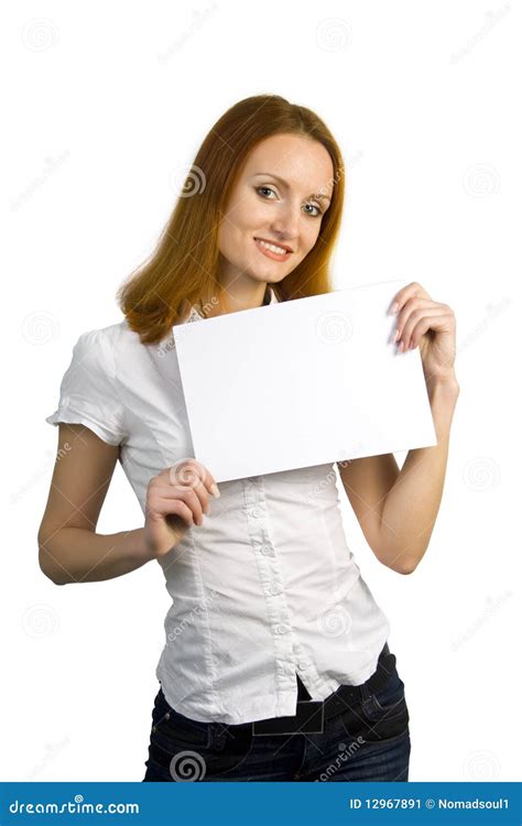 Attractive Smiling Business Woman Holding Sign Stock Image Image Of Human Occupation 12967891
