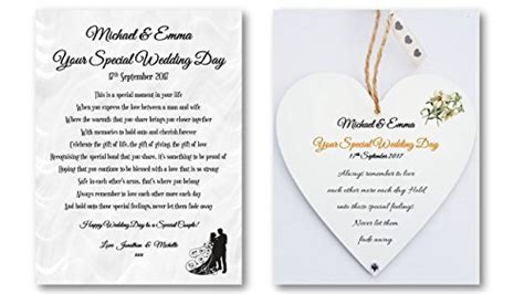 Personalised Wedding Poem Card And Heart Plaque T Set Bride Groom