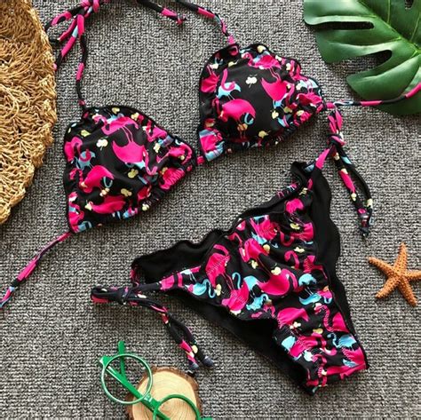 Luoanyfash New Halter Summer Beach Printed Brazilian Bikini 2018 Sexy