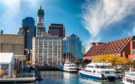 Download Wallpapers Boston 4k Waterfront Dock American Cities