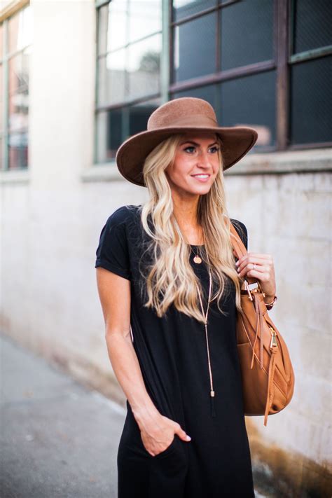 Brown Hat Black Maxi Dress For A Casual Day Look Leanne Barlow Elle