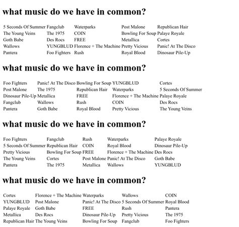 What Music Do We Have In Common Bingo Cards Wordmint