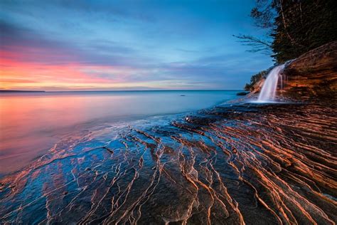1124221 Sunlight Landscape Waterfall Sunset Sea Lake Water Rock