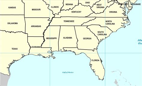 Us Southeast Region Blank Map South East At Valid Map Of Blank Map