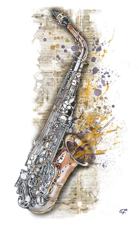 Jazz Painting Saxophone 02 Elena Yakubovich By Elena Yakubovich