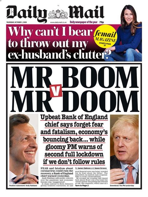 daily mail front page 1st of october 2020 tomorrow s papers today