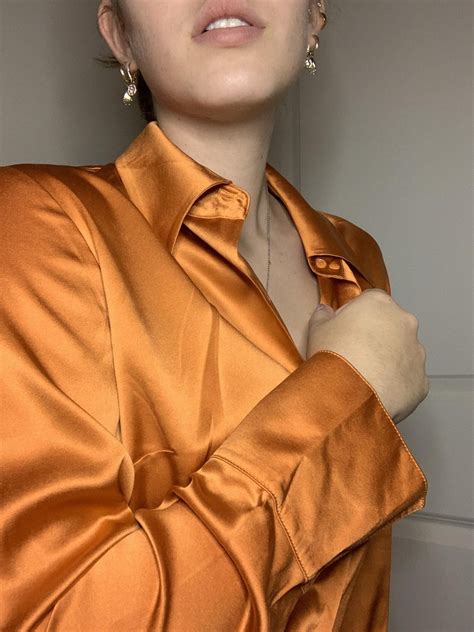 Orange Silk Talbots Button Down Roupas Blusas Dicas