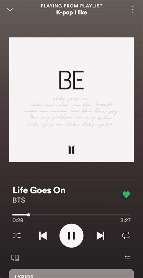 Bts Album Be Song Life Goes On Stream On Spotify Now In 2021 Bts