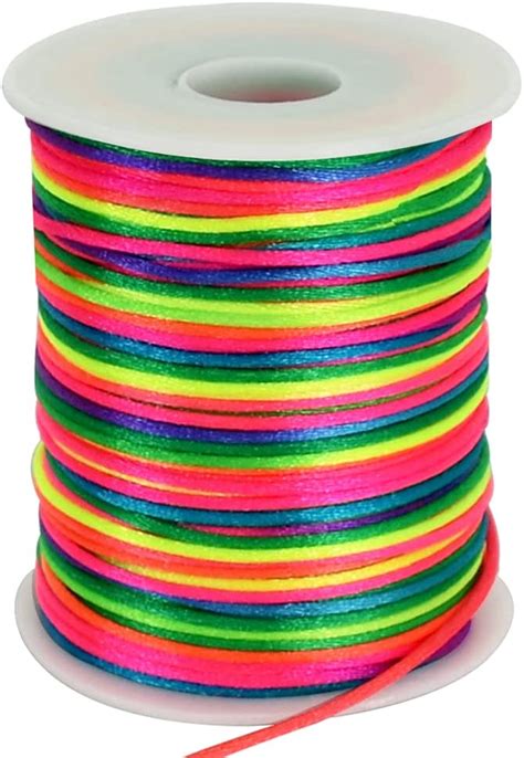 Toniful 2mm X 110 Yards Rainbow Mixed Color Nylon Cord Satin String For