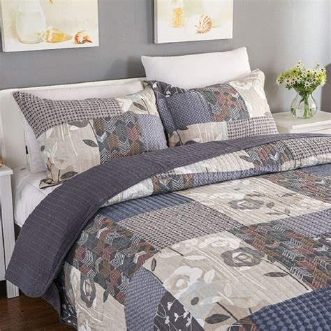 American Quality Patchwork Bedspread Set 3pcs Bedding Cotton Quilts