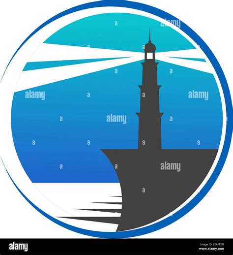 Circular Blue Lighthouse Button Or Icon With A Lighthouse On The Edge