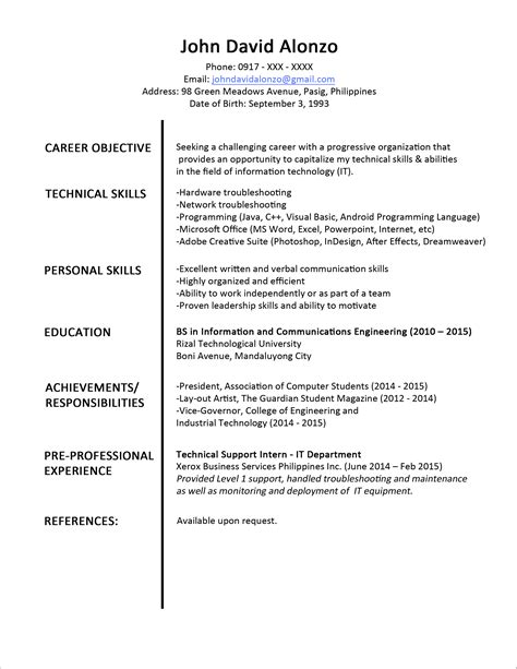 Why does the resume format matter in 2021? Sample Resume Format for Fresh Graduates (One-Page Format ...