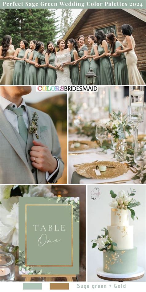 A Collage Of Wedding Photos With Green And Gold