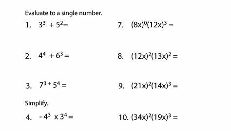 Exponents Rules Review Worksheet Answers