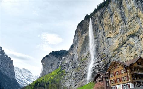 Staubbach Waterfall Lauterbrunnen Switzerland анонимно Обои на