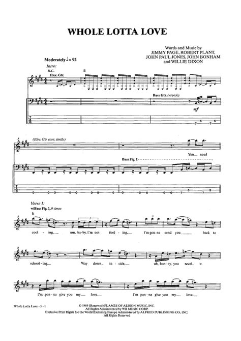 Whole Lotta Love Sheet Music By Led Zeppelin For Bass Tab Sheet Music Now