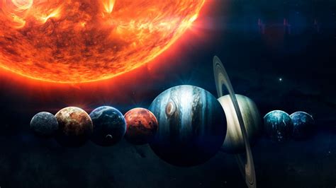 Solar System 4k Wallpaper Planets Sun Orange Stars Burning Earth