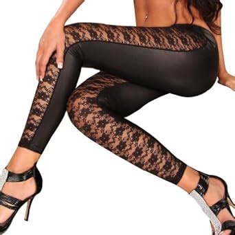 Amazon Com Sexy Black Floral Lace Combination Stretchy Leggings Tights